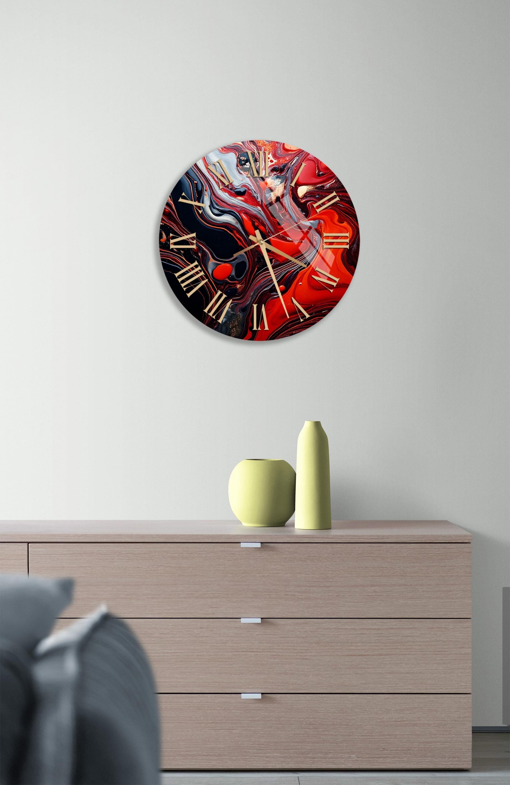 a large clock on the wall of a living room