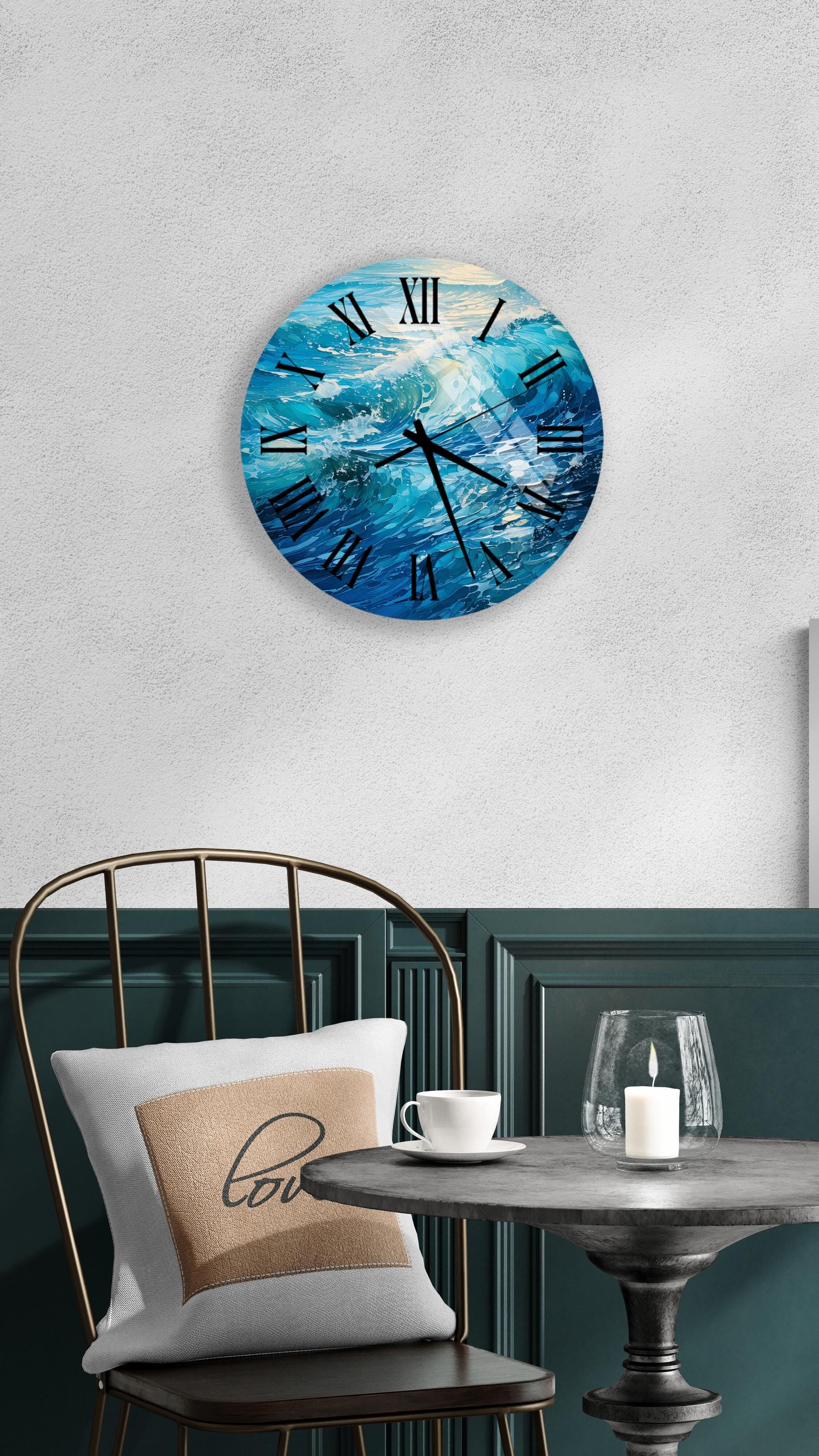 a clock that is on the wall above a table