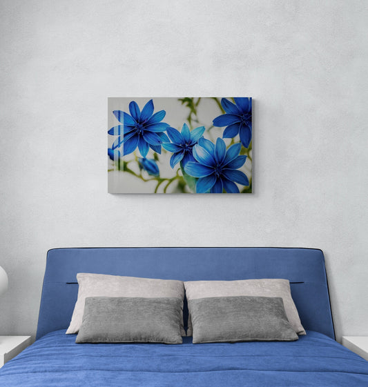Tempered Glass Wall Art – White Flowers Floral Wall Decor | Blue Glass Hanging