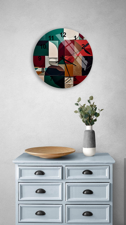 a clock on a wall above a dresser