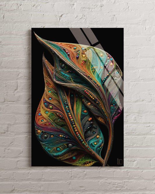 Tempered Glass Wall Art - Abstract Feather Colorful Quilled Decor Large Print