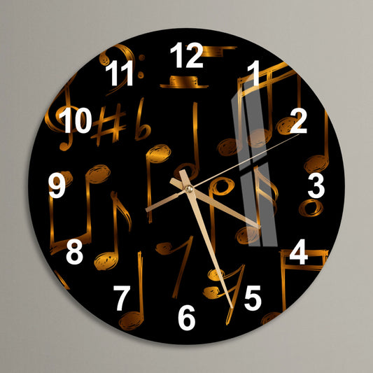 a clock with musical notes and numbers on it
