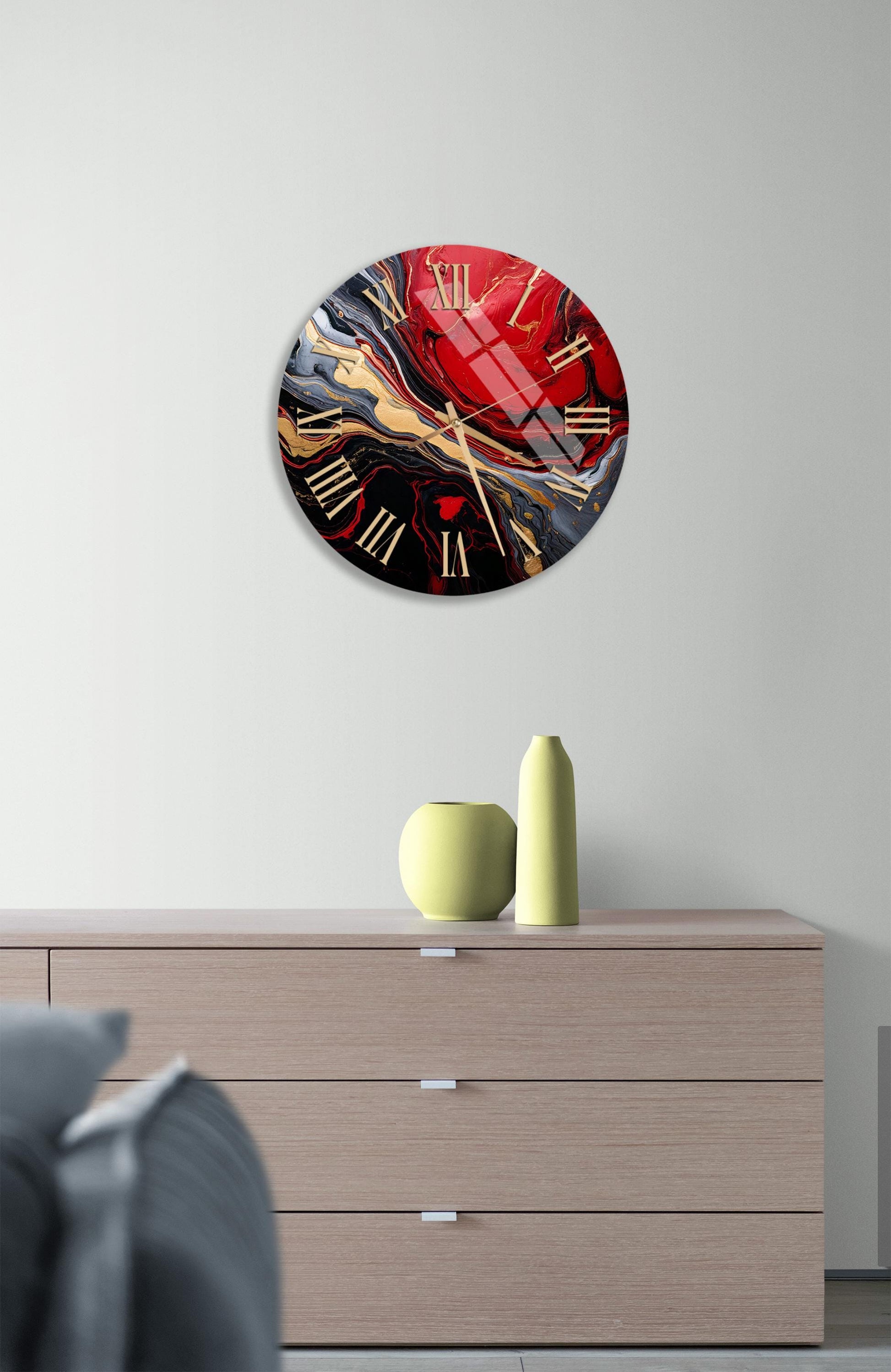a clock on the wall of a living room