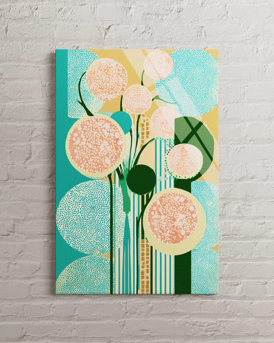 Tempered Glass Wall Art - Abstract Floral Design with Vibrant Peach Teal Colors