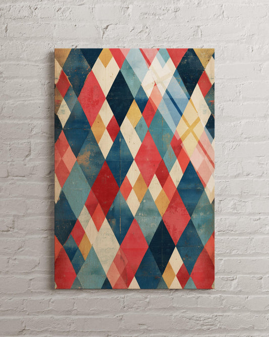 Tempered Glass Wall Art - Mid Century Modern Geometric Diamond Decor Panel
