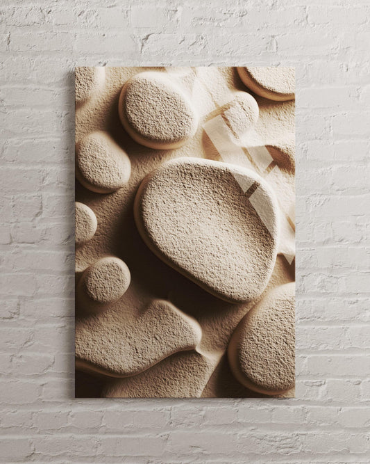 Tempered Glass Wall Art – Abstract Stone Print with Organic Shapes Mural, Beige