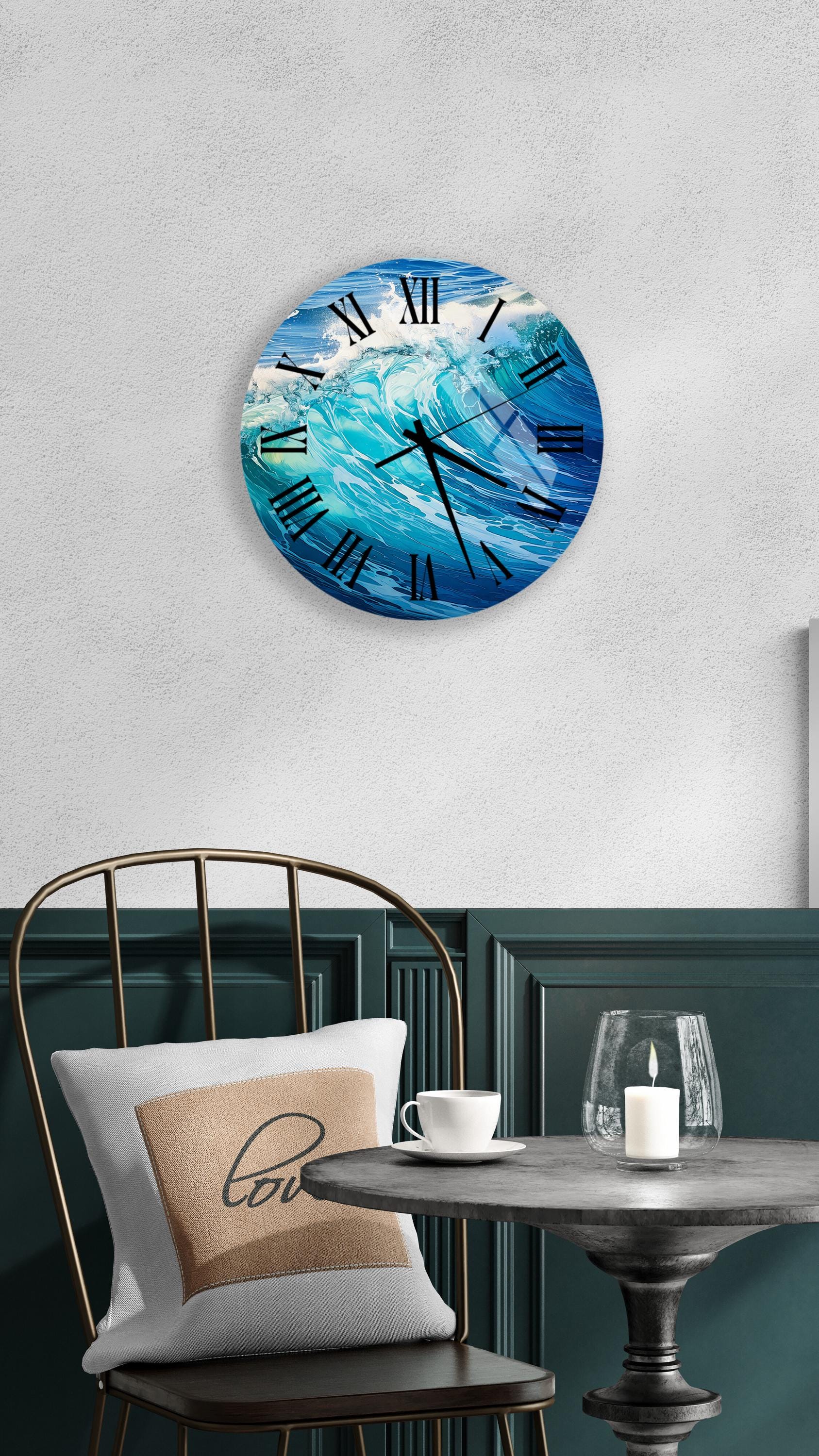 a clock that is on the wall above a table