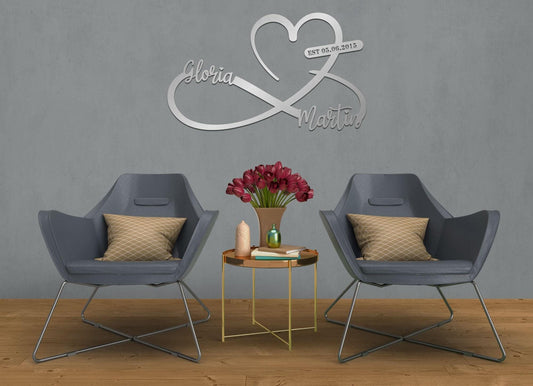 Personalized Metal Wall Art - Custom Infinity Heart Sign, Romantic Wedding Gift