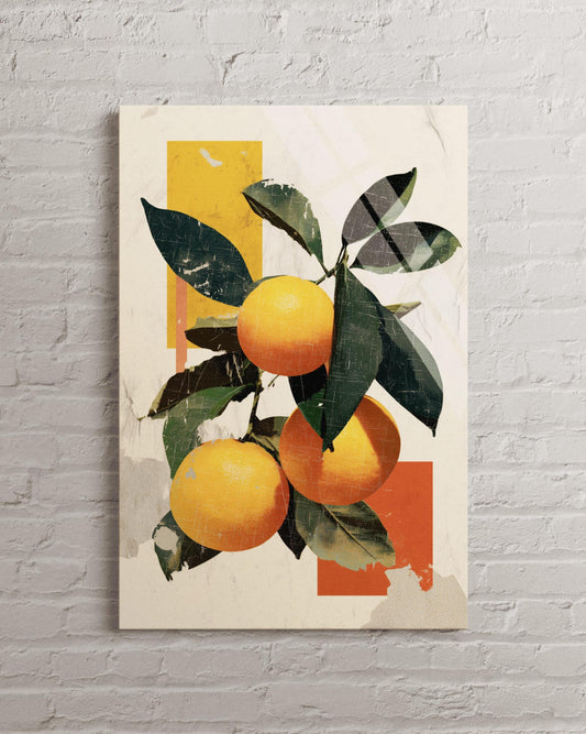 Botanical Wall Art – Vintage Citrus Print on Tempered Glass | Large Glossy Mural