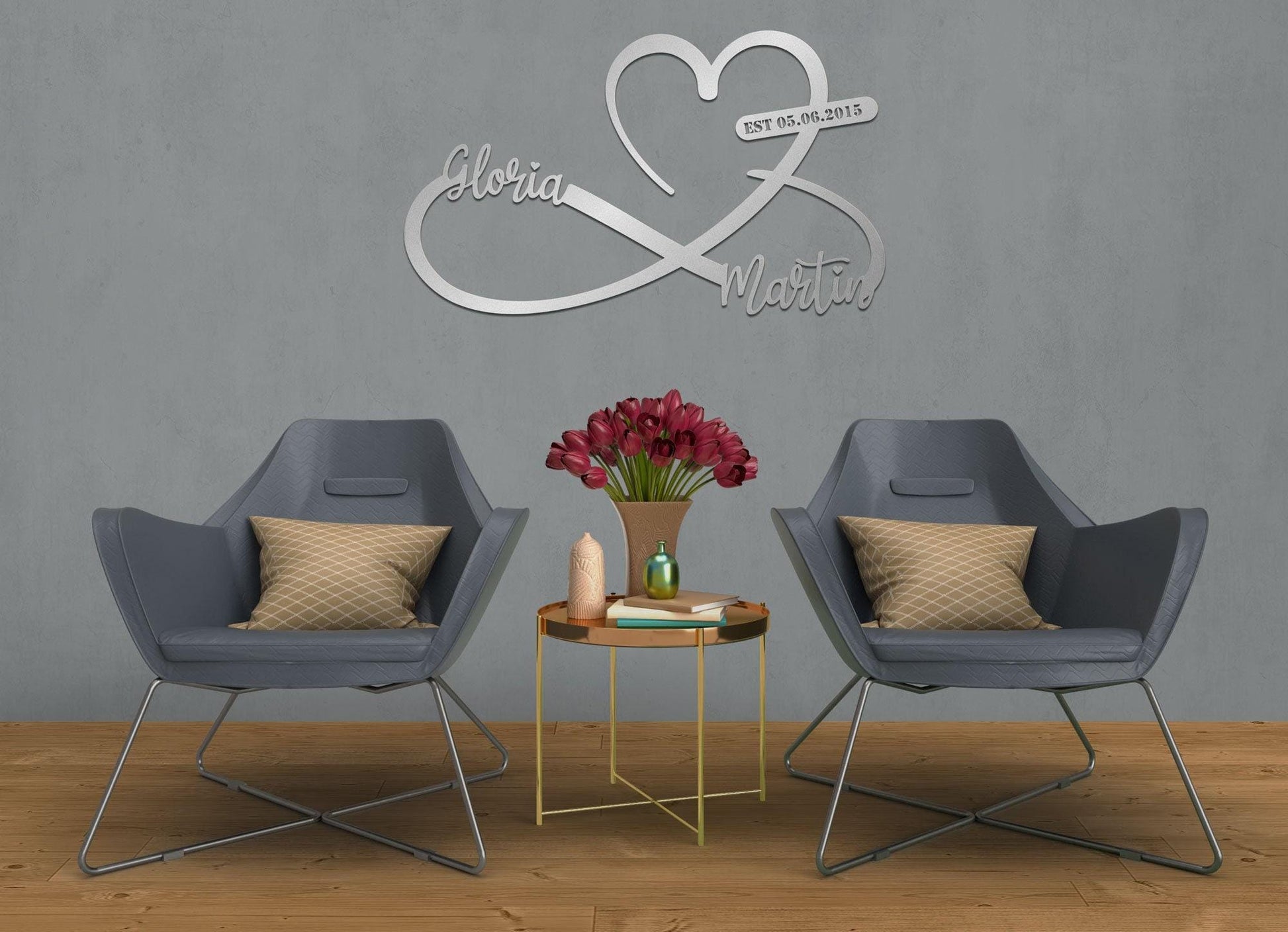 Heart and Infinity metal wall arts perfect and great gift choice wall art for home interior decoration idea or gift for relatives and friends. We have matte color options black, silver , gold and brown. And Shiny color options as gold, silver, copper