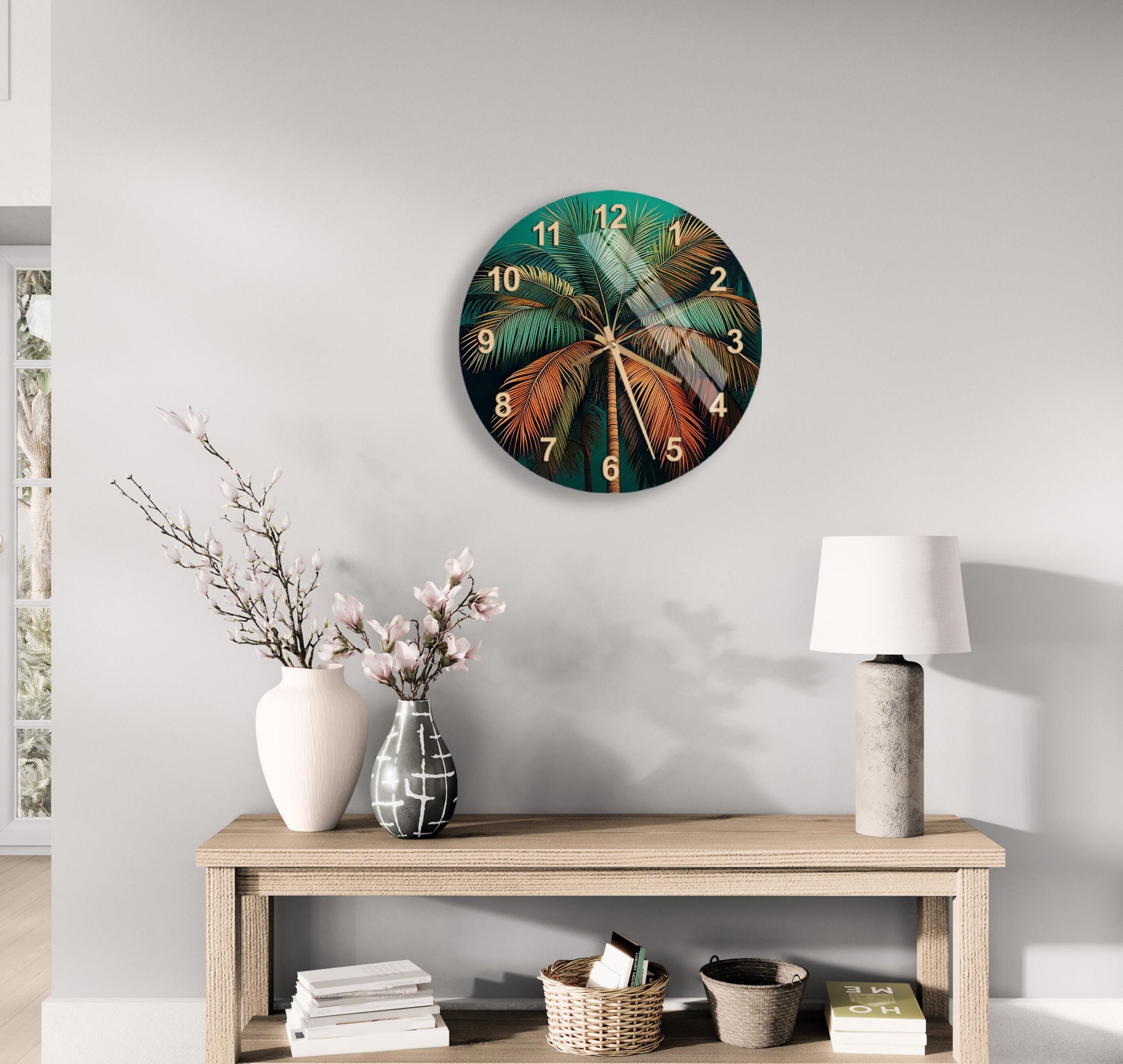 a clock on the wall of a living room