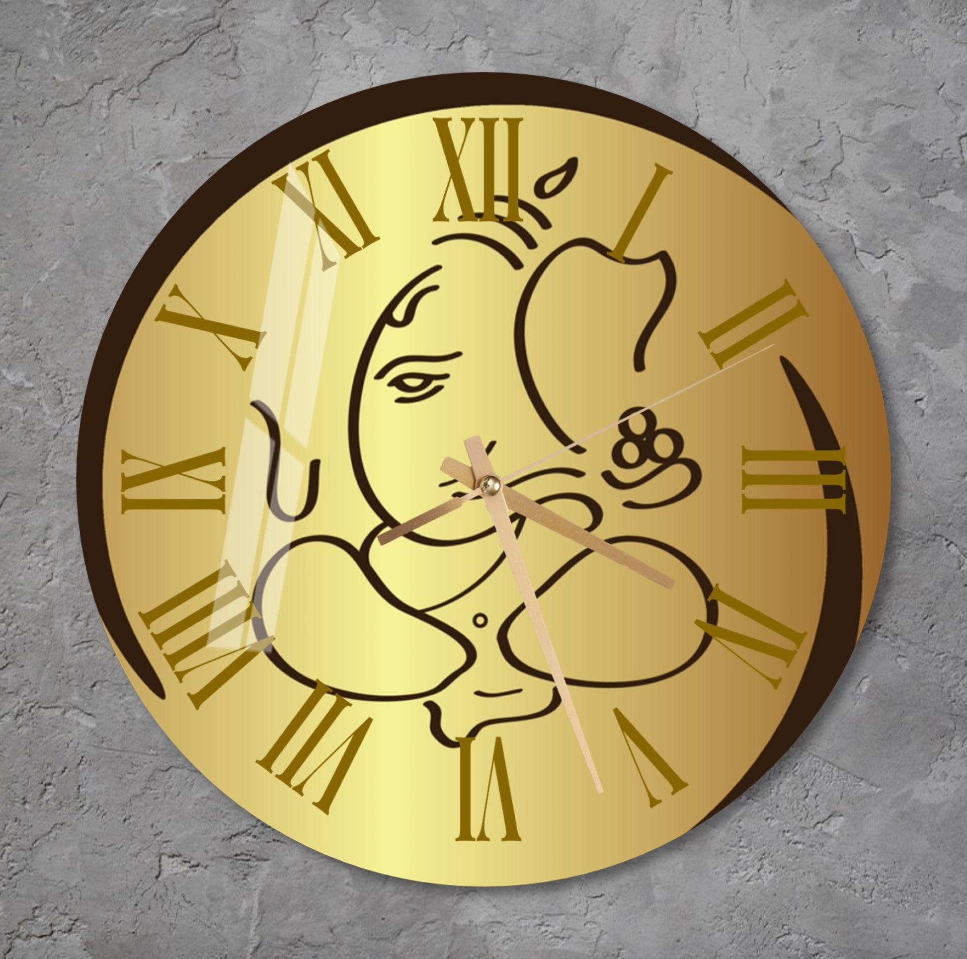 a gold clock with a face of an elephant