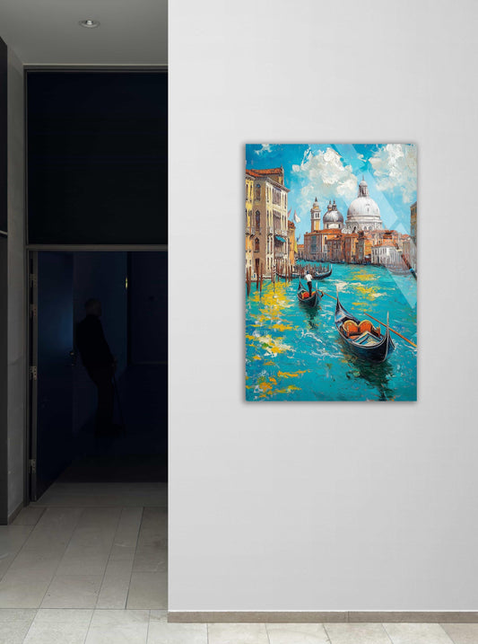 Venice Glass Wall Art – Tempered Glass Art Featuring Venetian Canal Painting