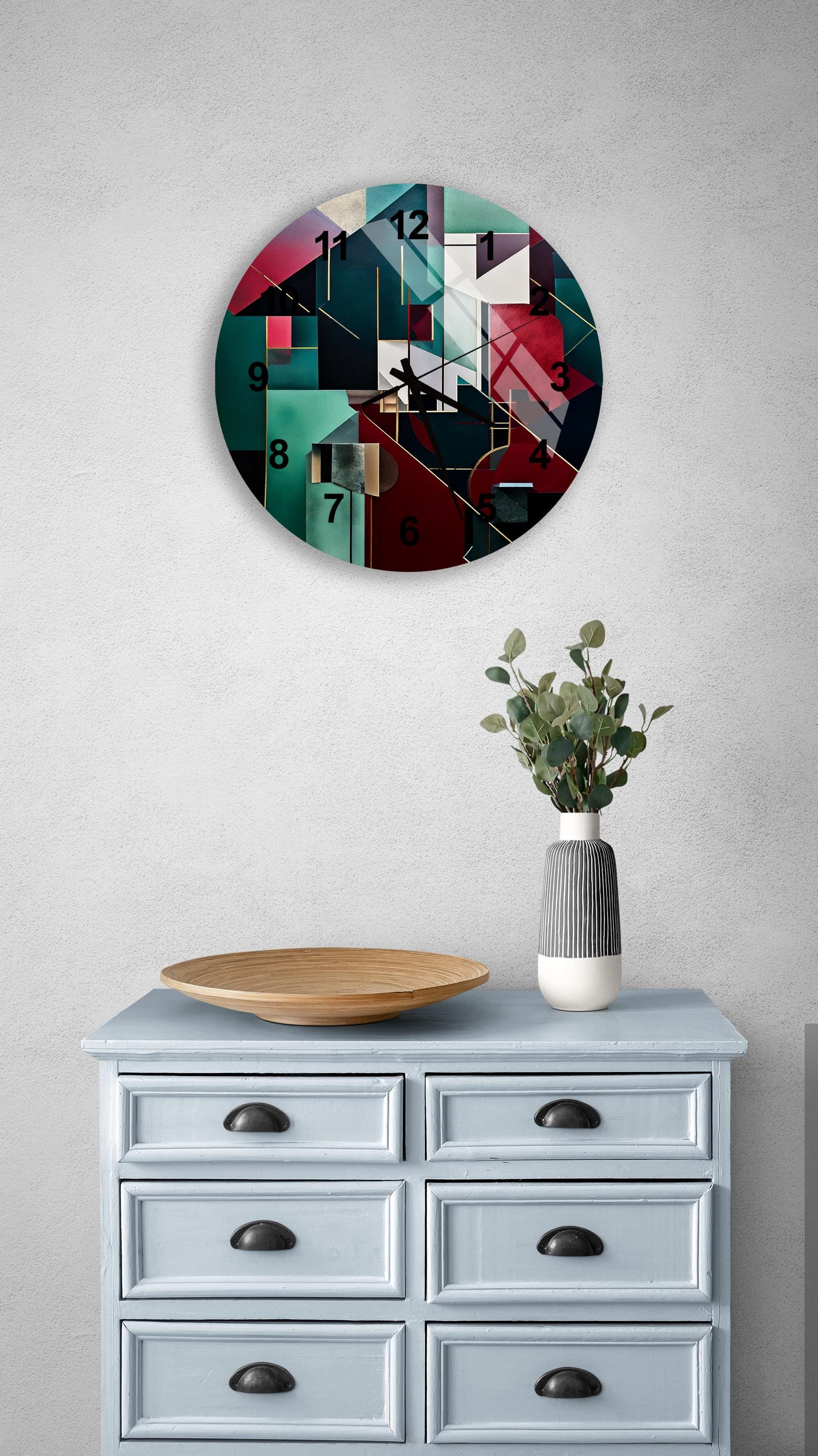 a blue dresser with a wooden bowl on top of it