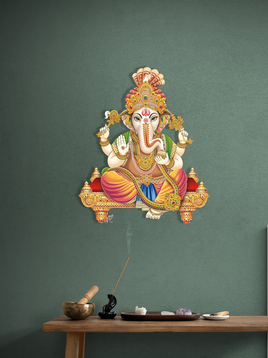 Ganesha Metal Wall Art - Colorful Elephant Hindu God Statue Decor Gift