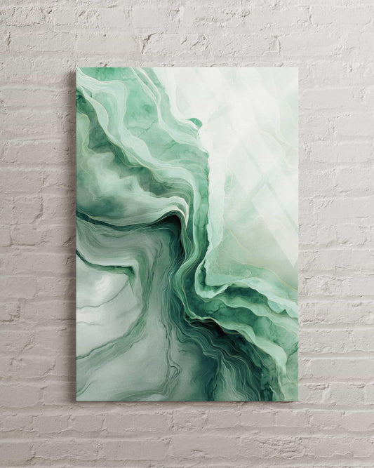 Emerald Green Wall Art - Fluid Marble Glass Print | Modern Agate Decor