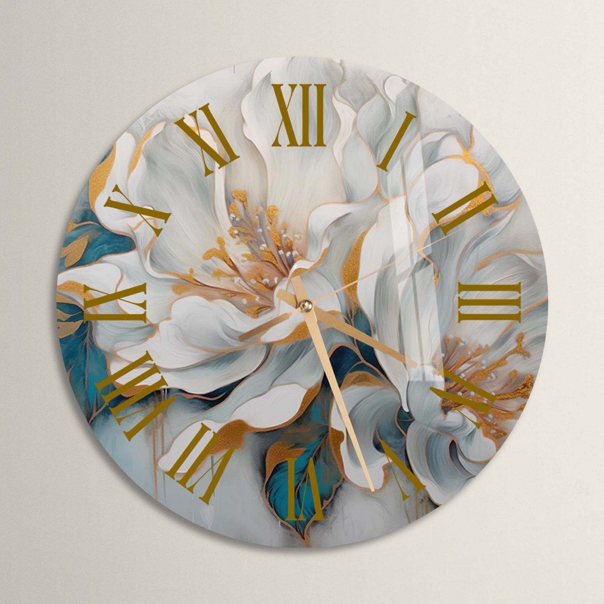 a clock with flowers painted on the face of it