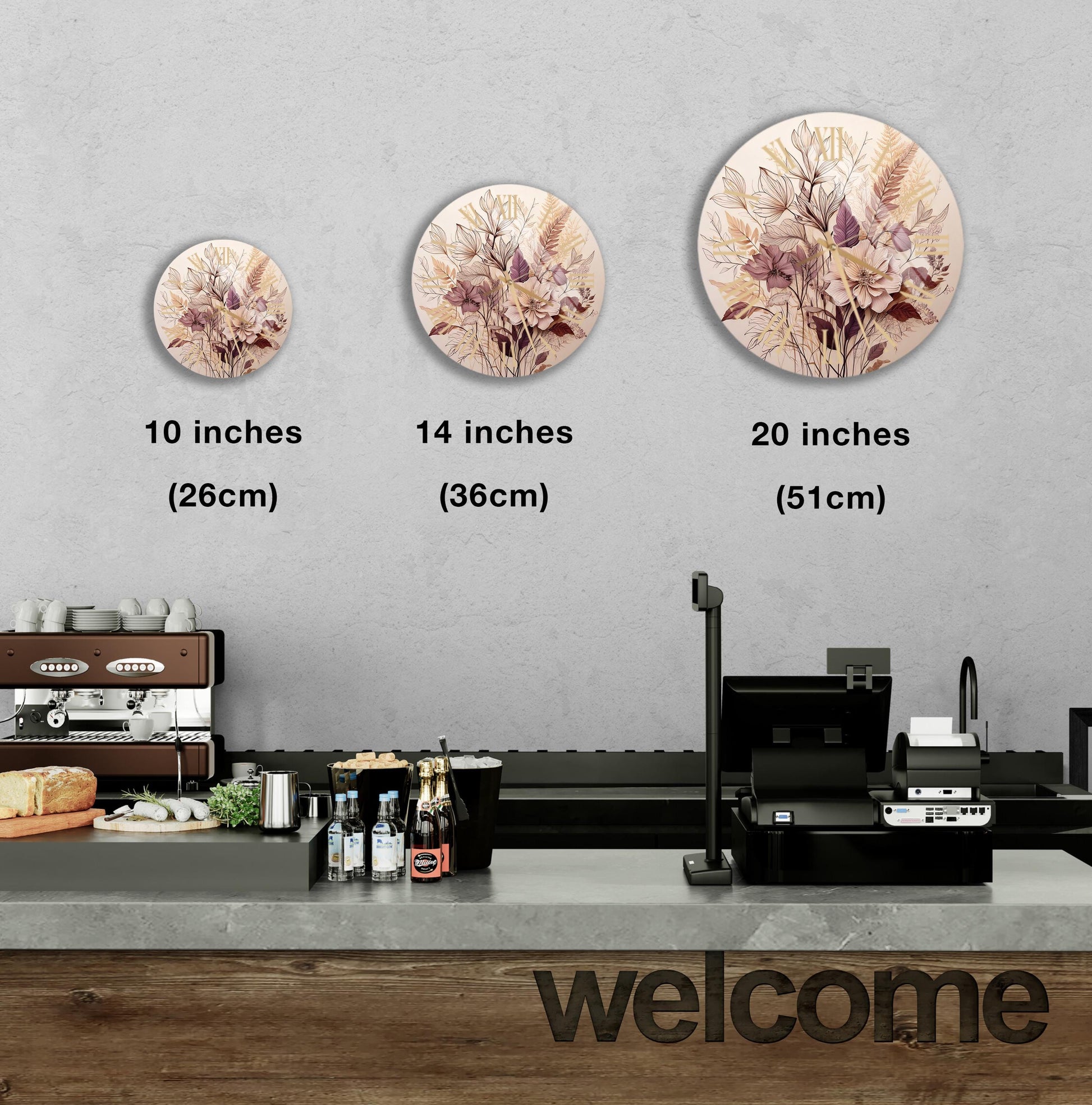 a coffee shop counter with three coffee machines