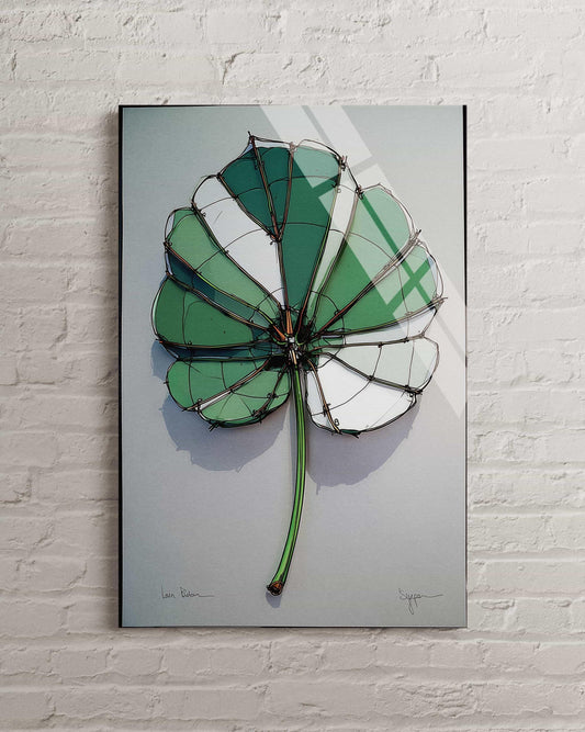 Abstract Tempered Glass Wall Art - Variegated Leaf Green White Botanical Decor