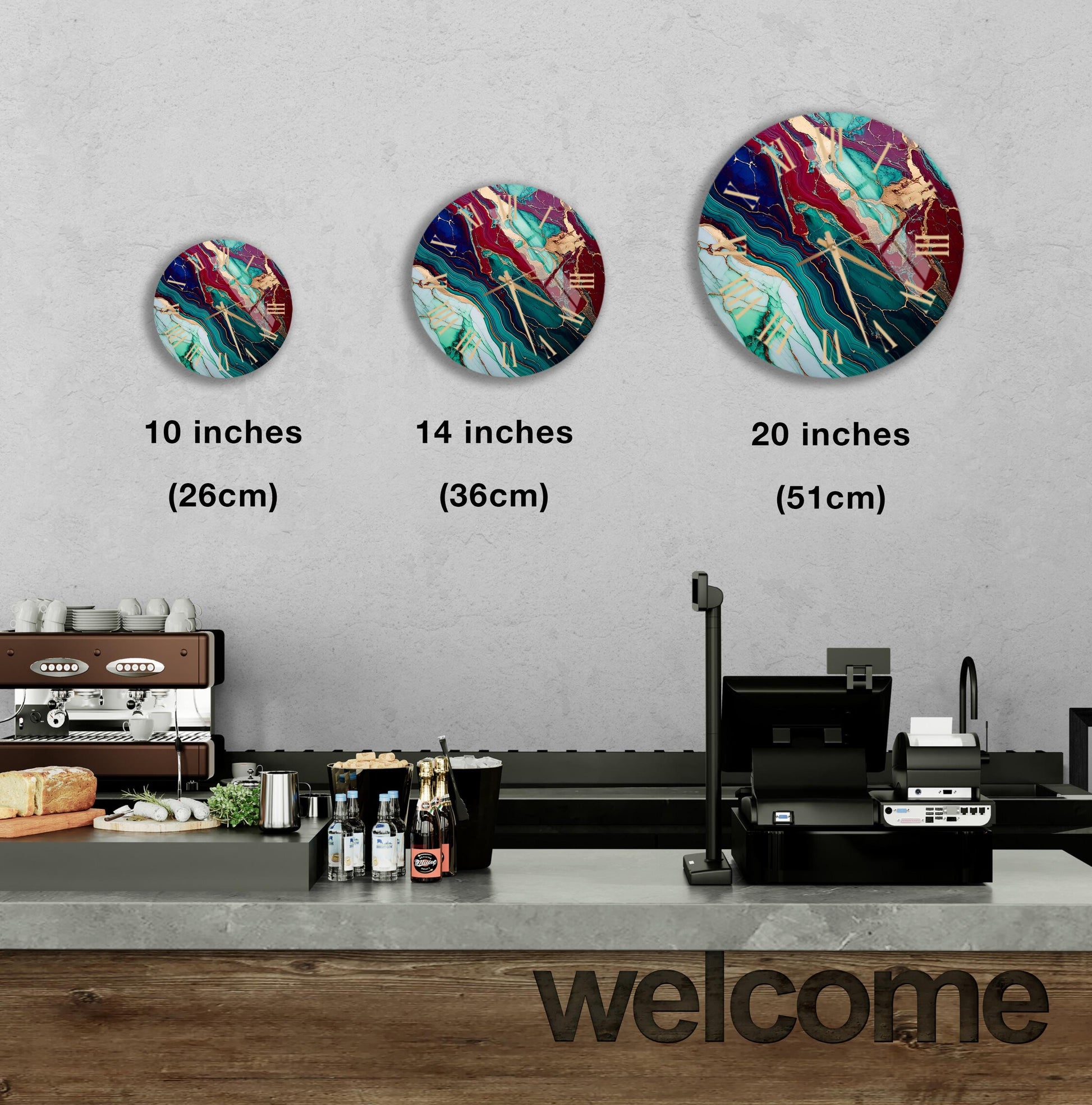 a coffee shop with three different types of coffee machines