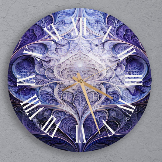 a clock with a blue and white design on it