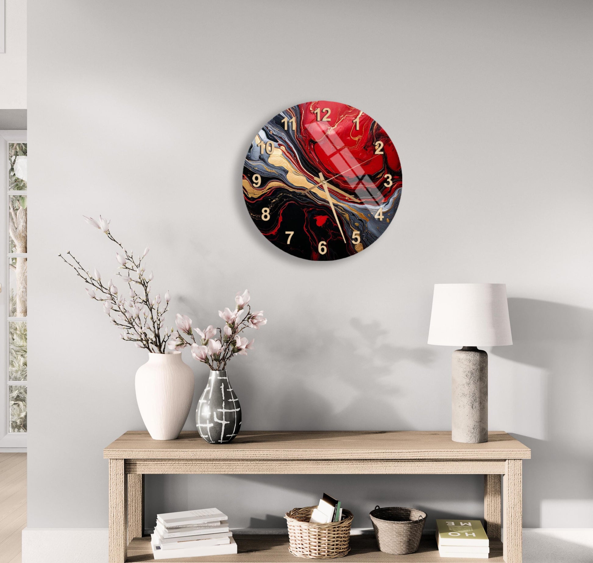 a clock on the wall of a living room