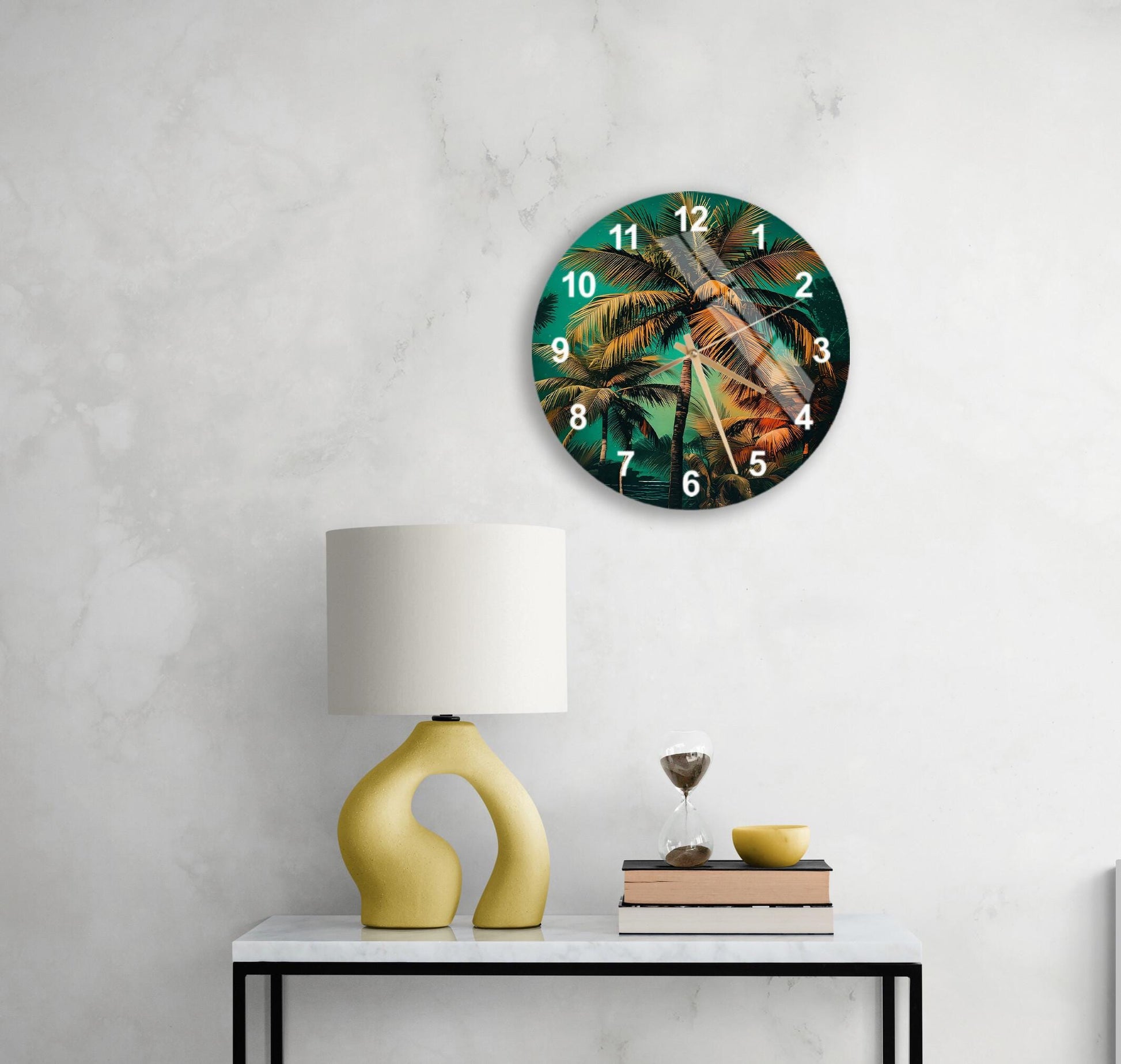 a clock on the wall of a living room