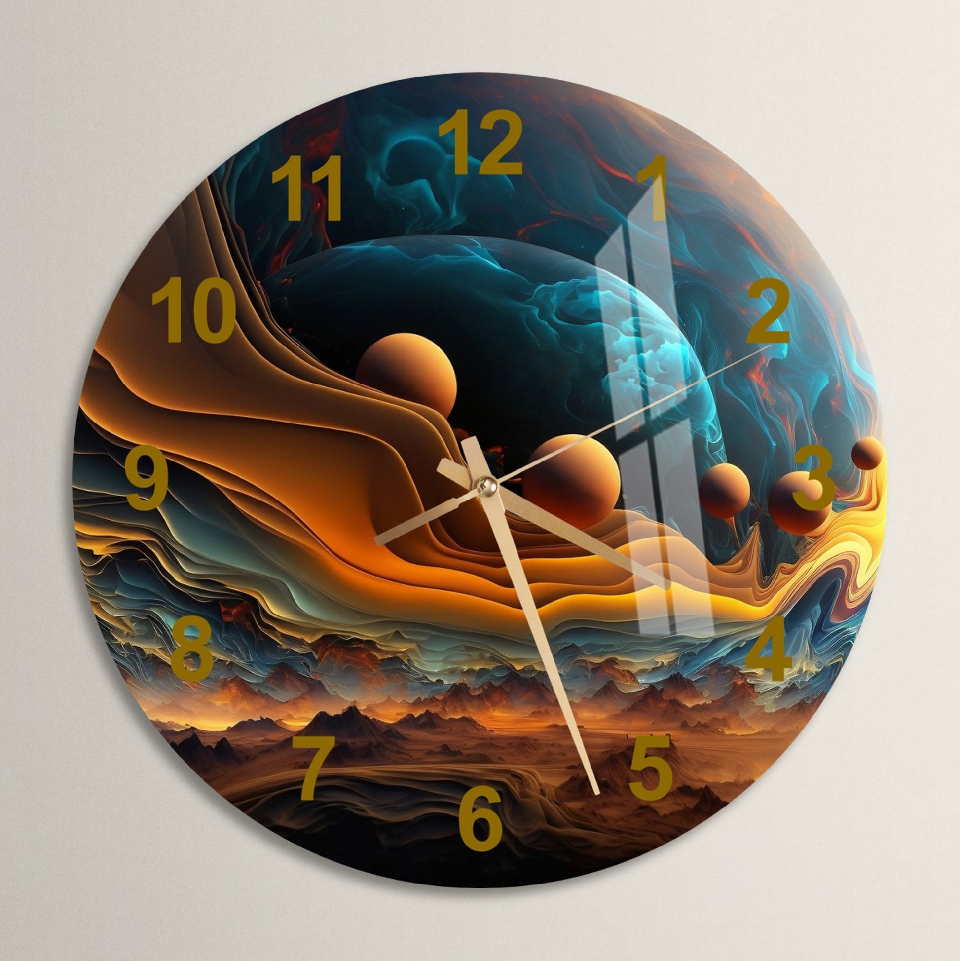 a clock with a picture of a planet on it