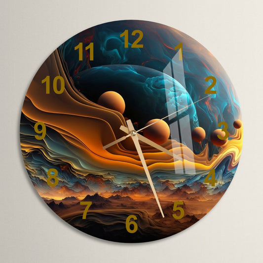 a clock with a picture of a planet on it