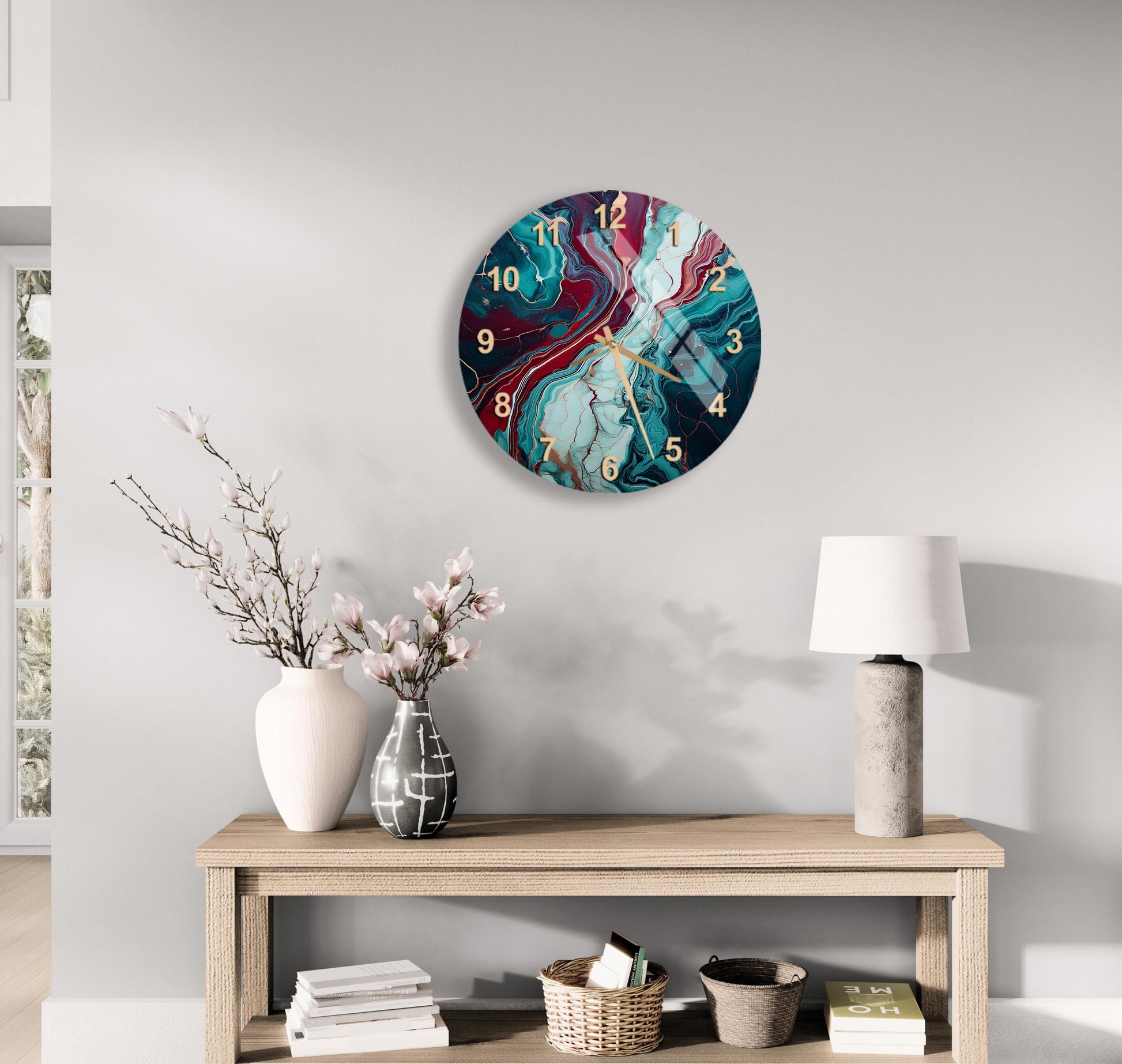 a clock on the wall of a living room