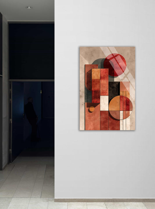 Tempered Glass Wall Art - Abstract Bauhaus Style Geometric Wall Decor | Large Vertical Piece