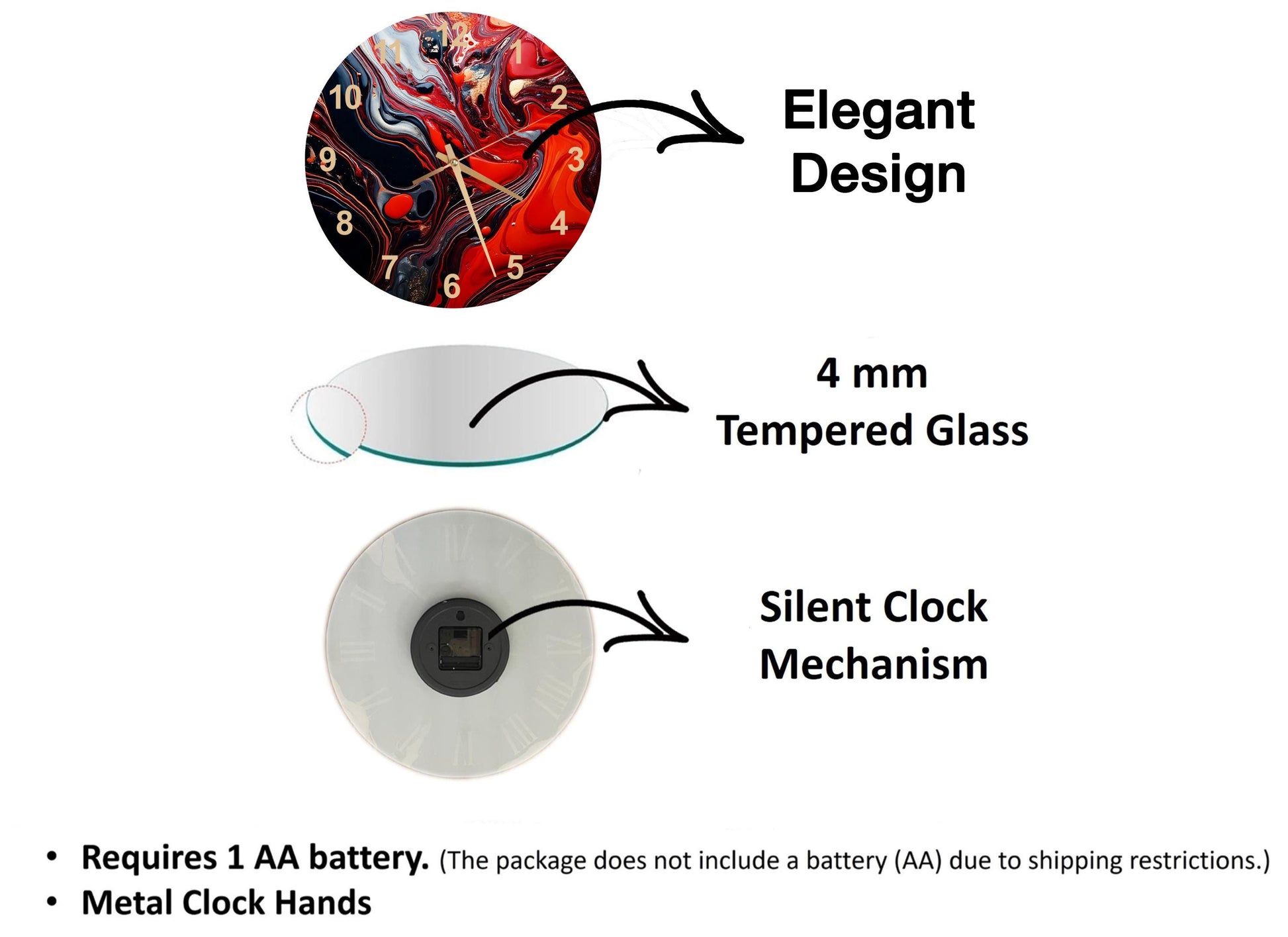 a diagram of a clock with different parts labeled