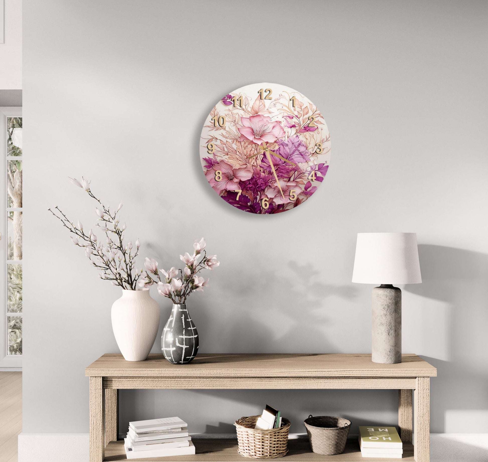 a table with a vase of flowers on top of it
