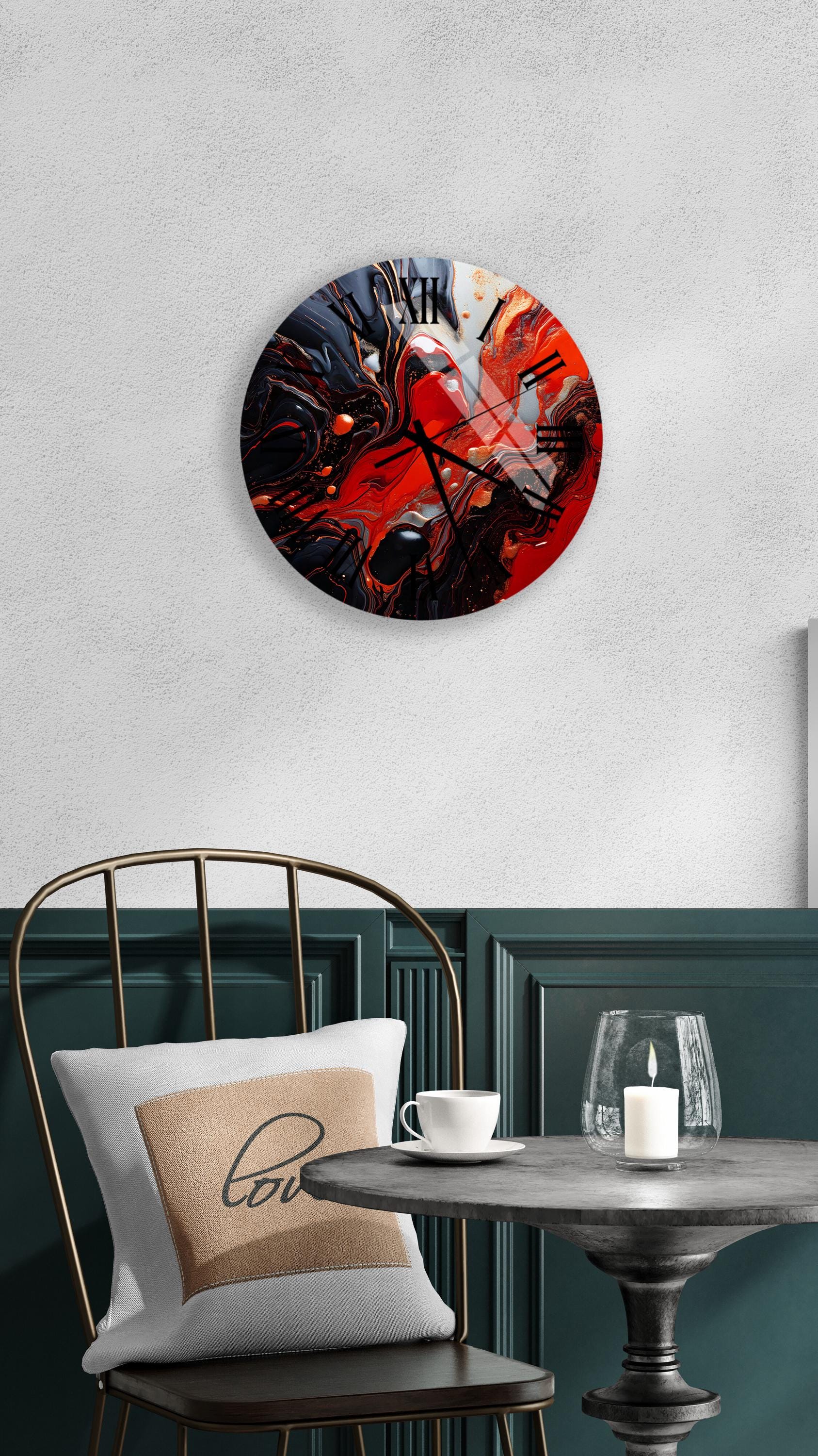 a table with a chair and a clock on the wall