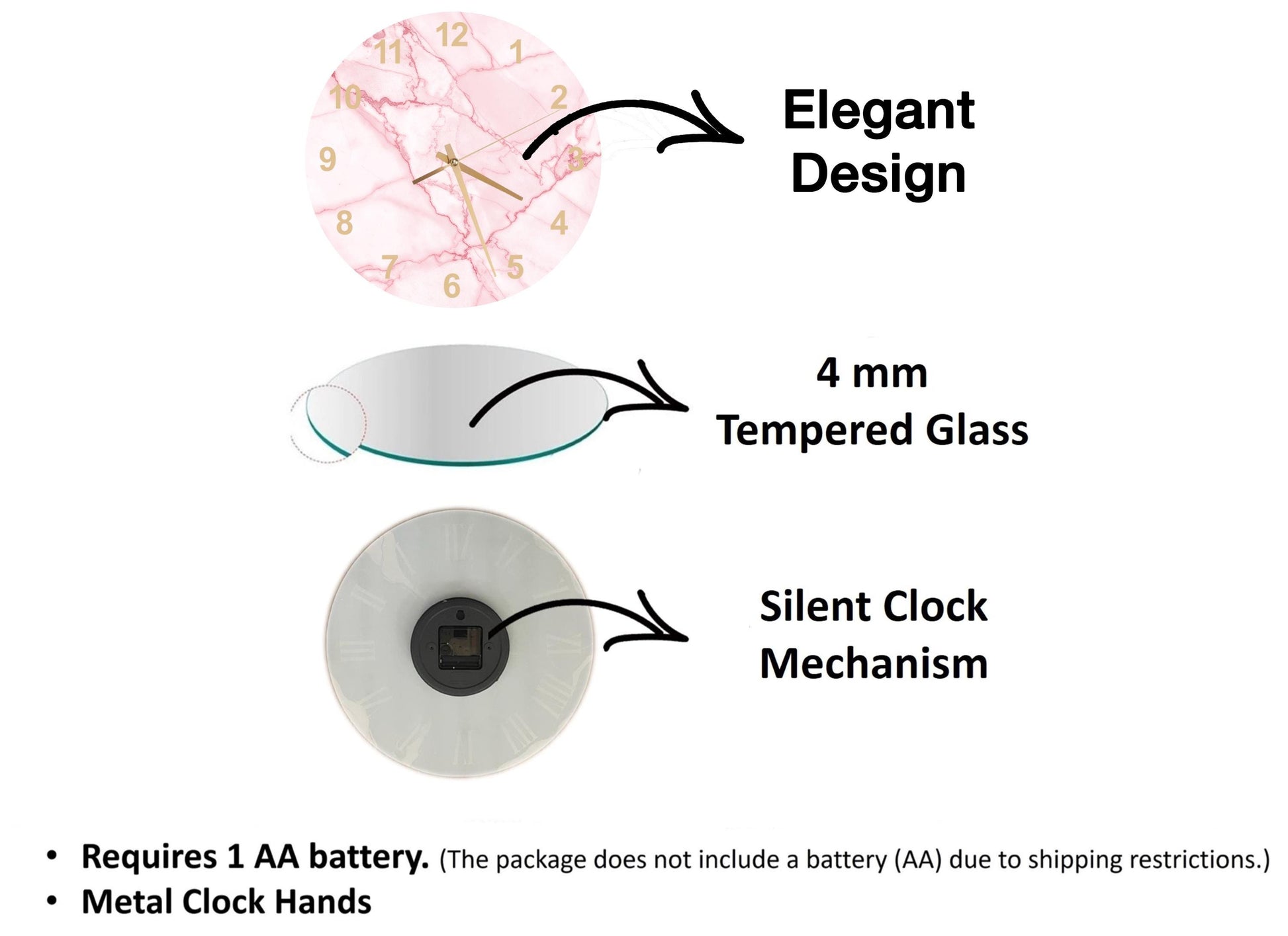 The image is a diagram comparing three different clock designs, each with its own features and requirements.