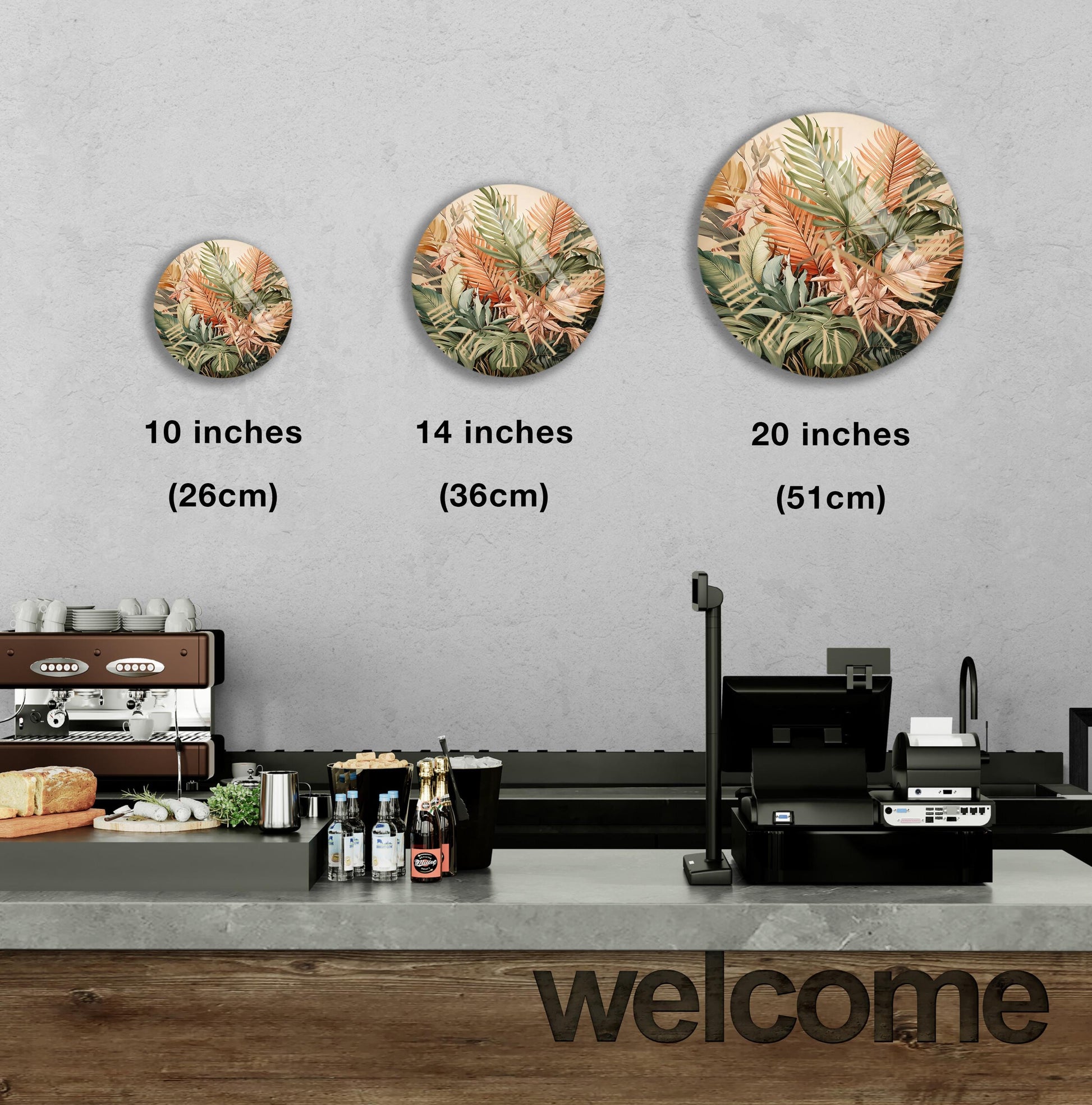 a coffee shop counter with three different types of coffee