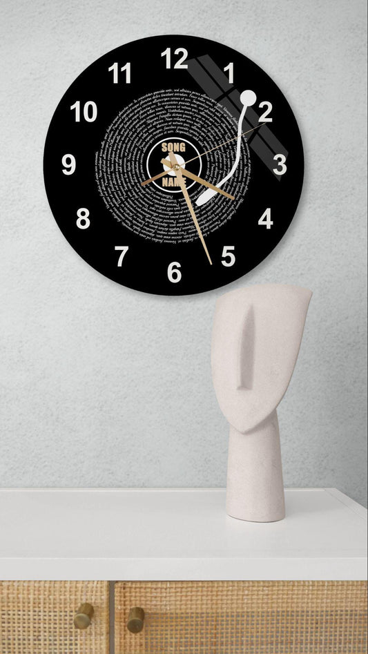Personalized Glass Clock – Custom Song Lyrics | Black Music Art | Wedding Gift