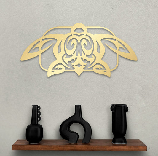 Tribal Turtle Wall Art - Polynesian Metal Decor | Coastal Ocean Accents