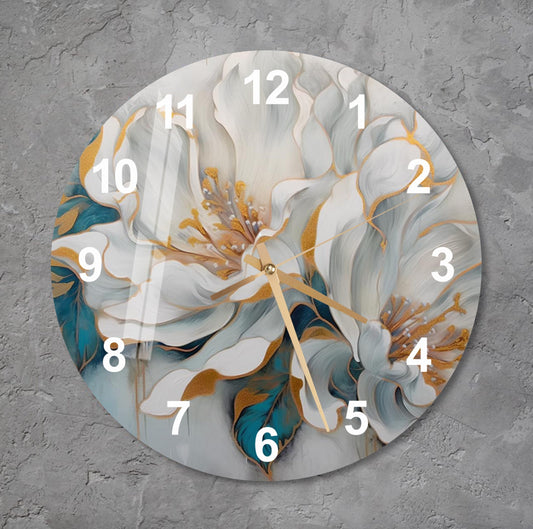 a clock with flowers painted on the face of it