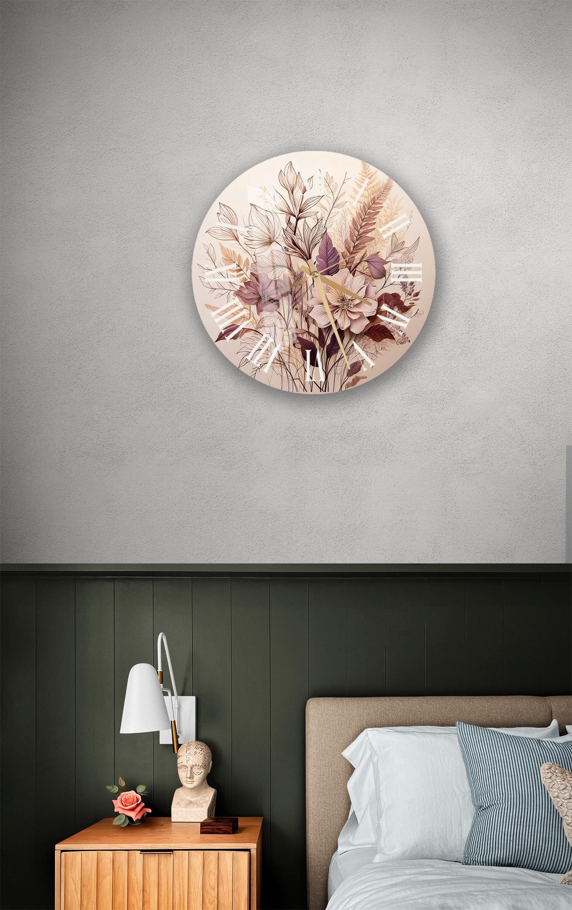 a bed room with a neatly made bed and a painting on the wall