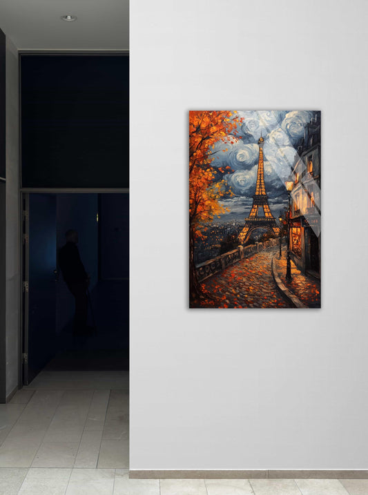 Tempered Glass Wall Art – Van Gogh Style Paris Wall Decor With Autumn Cityscape