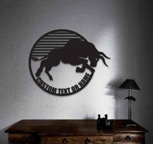 Personalized Bull Wall Art - Rustic Farmhouse Metal Wall Decor, Custom Sign