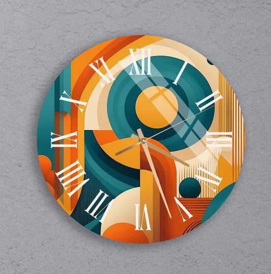 Tempered Glass Wall Clock – Vibrant Orange Boho Art, Silent Modern Decor