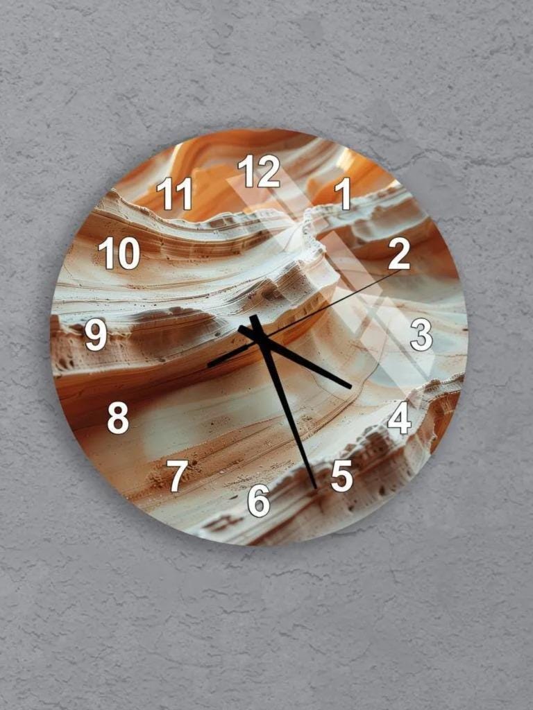 six round wall clocks with different designs, arranged in a grid pattern on a gray wall.