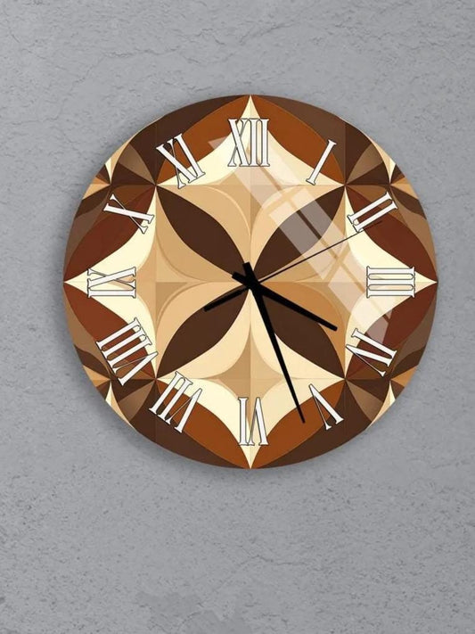 six identical clocks with brown and beige designs, arranged in a grid pattern on a gray background.
