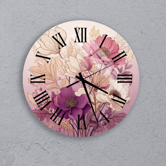 a clock with flowers painted on the face of it