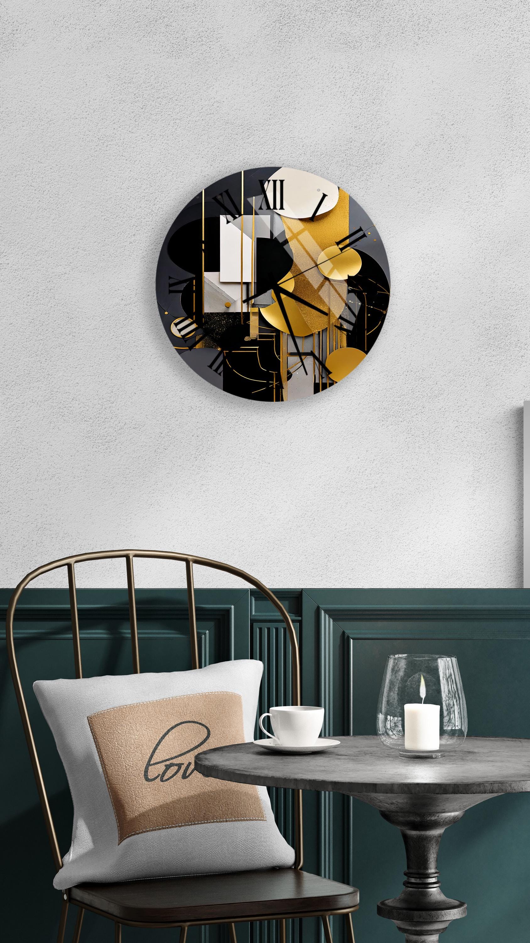 a clock that is on the wall above a table