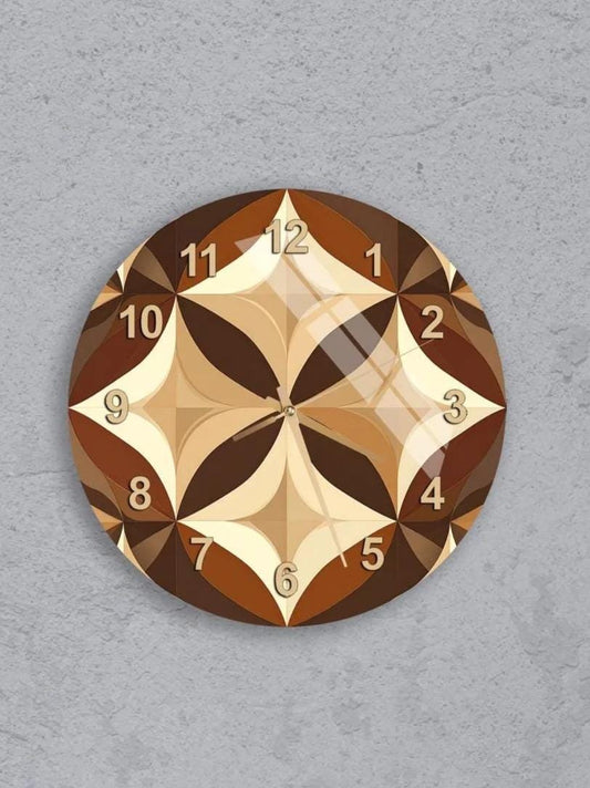 six identical clocks with brown and beige designs, arranged in a grid pattern on a gray background.