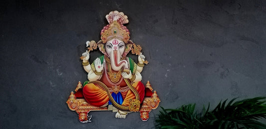 Ganesha Metal Wall Art - Colorful Elephant Hindu God Statue Decor Gift