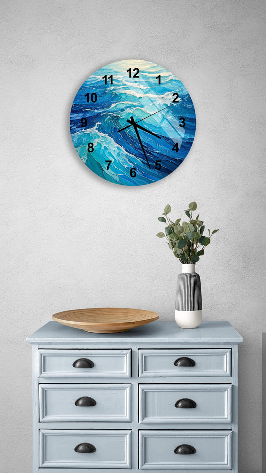 a clock on a wall above a dresser